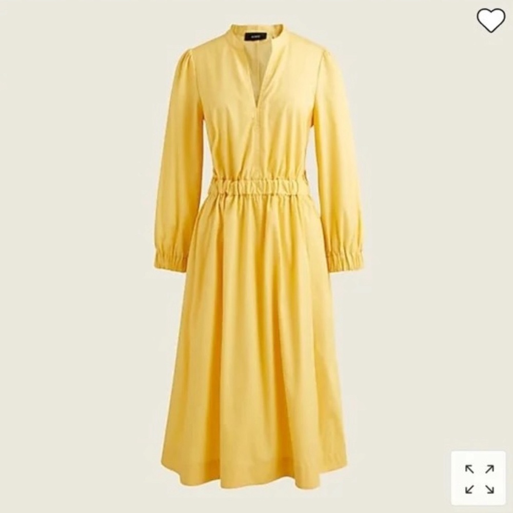 J Crew Cinched Waist Cotton Poplin Yellow Midi Dress XXL Style